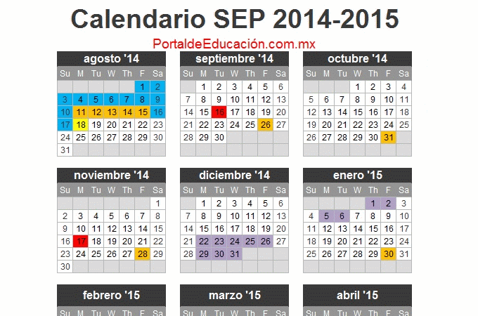 Calendario escolar 2014-2015 SEP Mexico